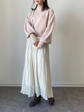 「earth music&ecology（アースミュージックアンドエコロジー）のシアーワッシャースカート　＊（スカート）」を使った、˚࿀̊˚さん（レディース・158cm）の冬コーディネート