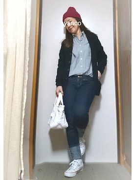 「ミニトート」｜「アイテム（ニットキャップ/ビーニー）」を使った、YANCOさん（レディース・153cm）の春コーディネート