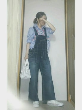 「ミニトート」｜「アイテム（サロペット/オーバーオール）」を使った、YANCOさん（レディース・153cm）の春コーディネート