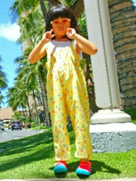 「旅行」｜「アイテム（サロペット/オーバーオール）」を使った、ちゃんみーさん（キッズ・110cm）の夏コーディネート