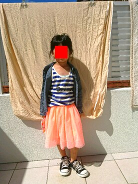 「H&M（エイチ・アンド・エム）のアイテム（スカート）」を使った、ちゃんみーさん（キッズ・110cm）の秋コーディネート