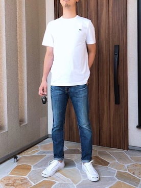 gongonoutfitsさんの「LACOSTE / ロゴ クルーネックT シャツ」を使ったコーディネート