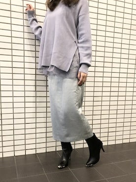 「ブルーコーデ」｜「アイテム（ブーツ）」を使った、Mode et Jacomo_STAFFさん（レディース・151cm）の冬コーディネート