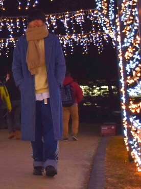 「アイテム（モカシン/デッキシューズ）」を使った、人間国宝さん（メンズ・177cm）の冬コーディネート