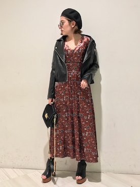 「ENVYM（アンビー）のアイテム（ライダースジャケット）」を使った、REINAさん（レディース・158cm）の秋コーディネート