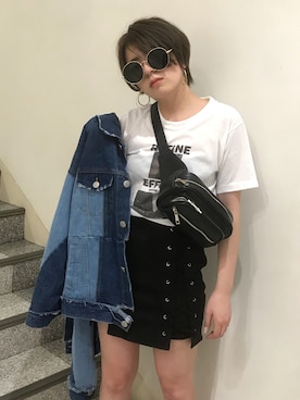 「アイテム（デニムジャケット）」を使った、REINAさん（レディース・158cm）の春コーディネート