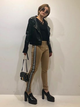 「ENVYM（アンビー）のアイテム（ライダースジャケット）」を使った、REINAさん（レディース・158cm）の夏コーディネート