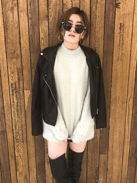 「ENVYM（アンビー）のアイテム（ライダースジャケット）」を使った、REINAさん（レディース・158cm）の秋コーディネート