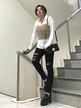「ENVYM（アンビー）のアイテム（バッグ）」を使った、REINAさん（レディース・158cm）の秋コーディネート
