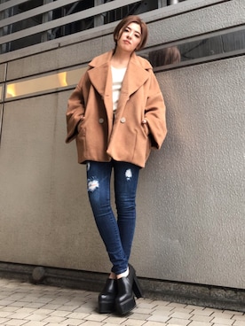 「コクーンコート」｜REINAさん（レディース・158cm）の秋コーディネート
