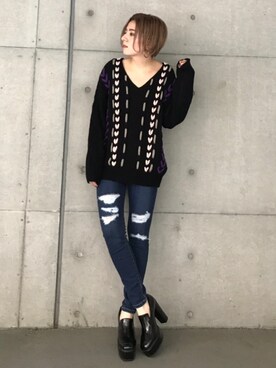 ローファーを使った 個性派ニット のレディース人気ファッションコーディネート Wear