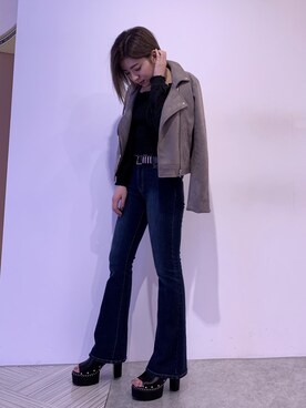 「ENVYM（アンビー）のアイテム（ライダースジャケット）」を使った、REINAさん（レディース・158cm）の冬コーディネート