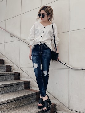 「ENVYM（アンビー）のアイテム（バッグ）」を使った、REINAさん（レディース・158cm）の春コーディネート