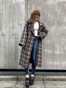 「チェック柄」｜「アイテム（その他アウター）」を使った、REINAさん（レディース・158cm）の秋コーディネート