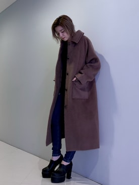 「ロングコート×スキニー」｜REINAさん（レディース・158cm）の冬コーディネート