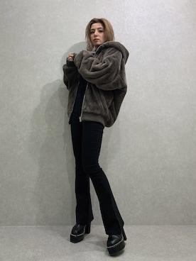 「ENVYM（アンビー）のスウィッチングステッチブーツ（ブーツ）」を使った、REINAさん（レディース・158cm）の秋コーディネート