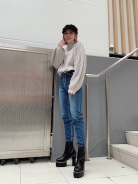 「アイテム（キャスケット）」を使った、REINAさん（レディース・158cm）の冬コーディネート