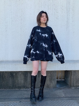 「ENVYM（アンビー）のＬＡＣＥ ＵＰロングブーツ（ブーツ）」を使った、REINAさん（レディース・158cm）の冬コーディネート