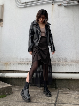 「ENVYM（アンビー）のアイテム（ライダースジャケット）」を使った、REINAさん（レディース・158cm）の春コーディネート