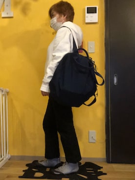 「UNIQLO（ユニクロ）のスウェットプルパーカ（長袖）（パーカー、ホワイト系）」を使った、めいさんの冬コーディネート