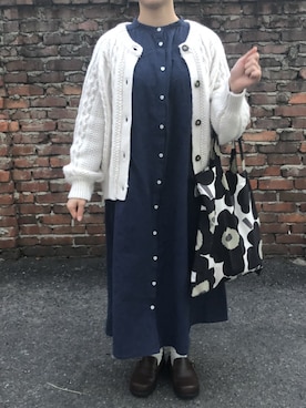 「ふんわり」｜「アイテム（ワンピース/ドレス）」を使った、沙菜さん（レディース・154cm）の冬コーディネート