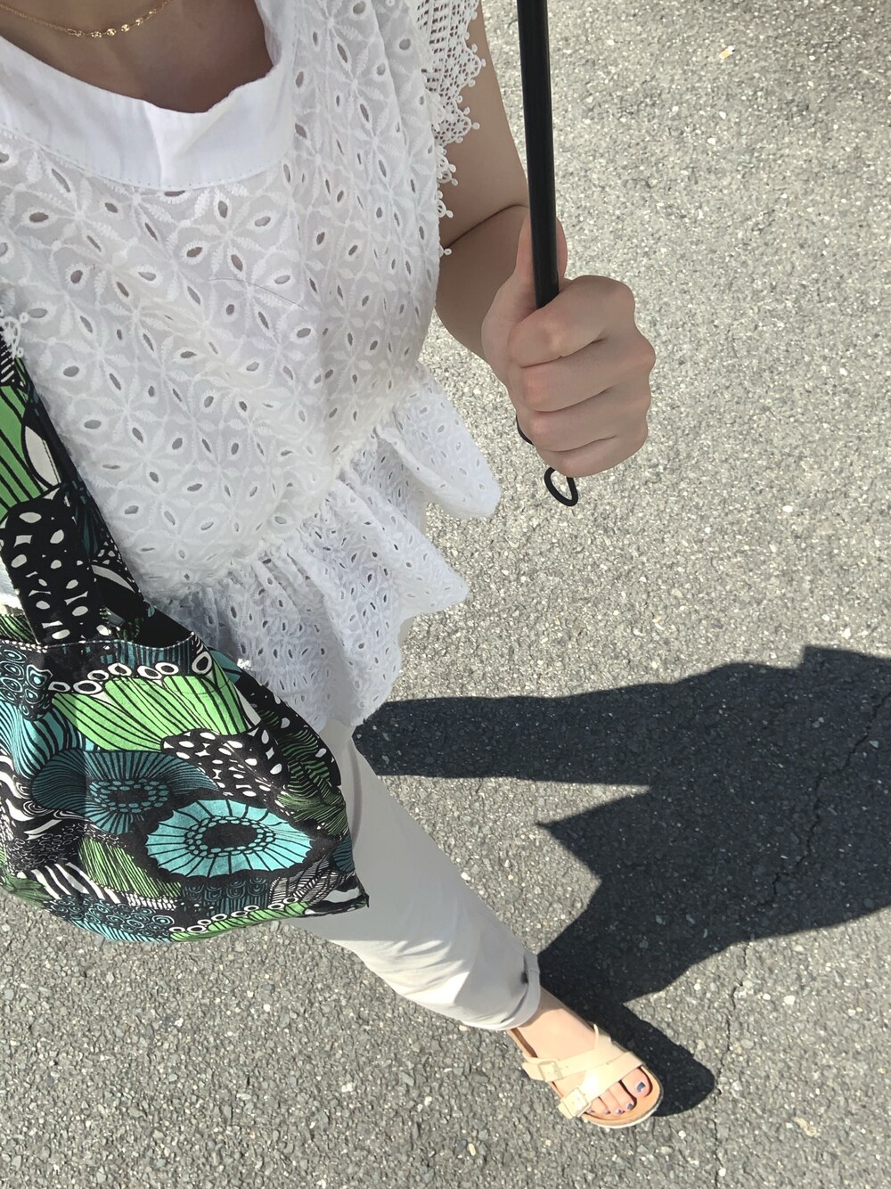 「無印良品のアイテム（パンツ、ホワイト系）」を使った、熊猫。さん（レディース・157cm）の夏コーディネートの1枚目の写真