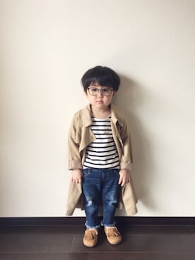 「フリンジデニム」｜「アイテム（トレンチコート）」を使った、yuu*さん（キッズ・90cm）の春コーディネート