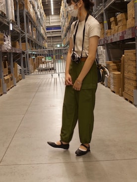 「SVEC（シュベック）のカンフーシューズ kung fu Shoes / ストラップパンプス（バレエシューズ）」を使った、りなさん（レディース・163cm）の夏コーディネート