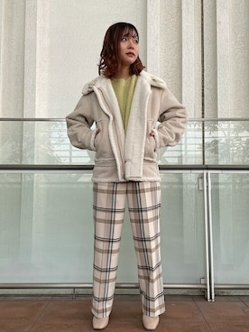 「シップス フォー ウィメン(SHIPS for women)」｜「アイテム（ムートンコート）」を使った、新谷さん（レディース・157cm）の冬コーディネート