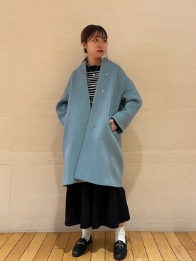 「シップス フォー ウィメン(SHIPS for women)」｜「アイテム（ノーカラーコート）」を使った、新谷さん（レディース・157cm）の冬コーディネート