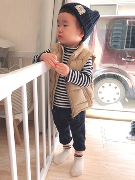「1歳6ヶ月」｜「アイテム（ニットキャップ/ビーニー）」を使った、kpさん（キッズ・80cm）の春コーディネート
