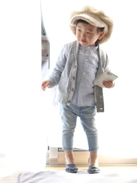 「H&M（エイチ・アンド・エム）のアイテム（ミリタリージャケット）」を使った、kpさん（キッズ・80cm）の春コーディネート
