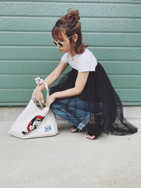 「EDWIN」｜「アイテム（スカート）」を使った、𝕞𝕚𝕪𝕒𝕓𝕚さん（レディース・152cm）の春コーディネート