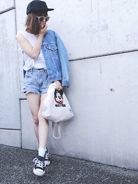「Levi's（リーバイス）のアイテム（その他アウター）」を使った、𝕞𝕚𝕪𝕒𝕓𝕚さん（レディース・152cm）の夏コーディネート