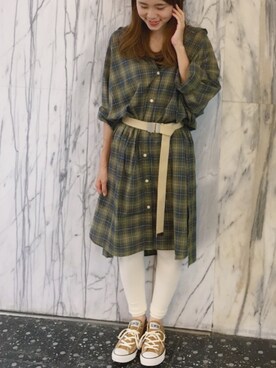 「アイテム（シャツワンピース）」を使った、ヨシカワさん（レディース・150cm・20代）の秋コーディネート