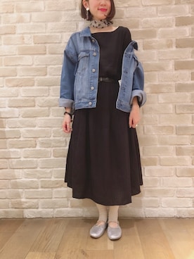 「earth music&ecology（アースミュージックアンドエコロジー）のアイテム（デニムジャケット）」を使った、ヨシカワさん（レディース・150cm）の冬コーディネート