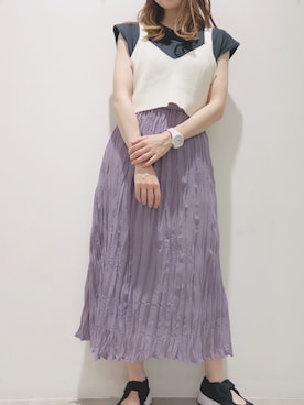 「earth music&ecology（アースミュージックアンドエコロジー）のアイテム（ベスト）」を使った、ヨシカワさん（レディース・150cm）の夏コーディネート