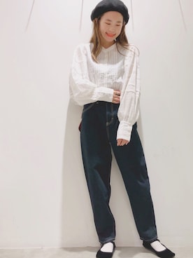 「ブラウス×デニム」｜ヨシカワさん（レディース・150cm）の秋コーディネート