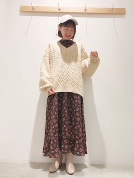 「earth music&ecology（アースミュージックアンドエコロジー）のORiental TRaffic スクエアトウブーツ ＊（ブーツ）」を使った、ヨシカワさん（レディース・150cm）の秋コーディネート