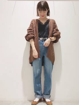 「earth music&ecology（アースミュージックアンドエコロジー）のアイテム（デニムパンツ）」を使った、ヨシカワさん（レディース・150cm）の秋コーディネート