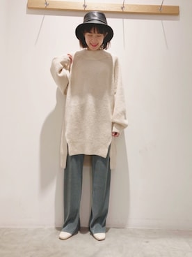 「earth music&ecology（アースミュージックアンドエコロジー）の選べるリブパンツ(サテン)　＊（その他パンツ）」を使った、ヨシカワさん（レディース・150cm）の冬コーディネート