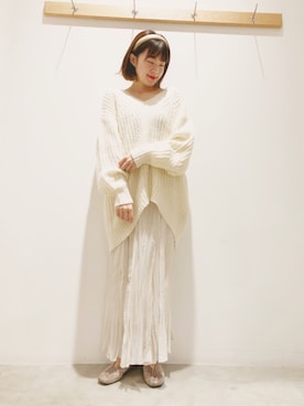 「earth music&ecology（アースミュージックアンドエコロジー）のシアーワッシャースカート　＊（スカート）」を使った、ヨシカワさん（レディース・150cm）の冬コーディネート