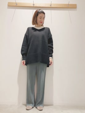 「earth music&ecology（アースミュージックアンドエコロジー）の選べるリブパンツ(サテン)　＊（その他パンツ）」を使った、ヨシカワさん（レディース・150cm）の冬コーディネート