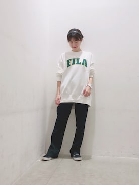 「BTS」｜「アイテム（スウェット）」を使った、ヨシカワさん（レディース・150cm）の冬コーディネート