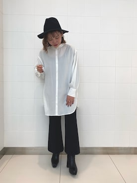 「レーヨンシャツ」｜「アイテム（帽子）」を使った、rihoさん（レディース・153cm）の冬コーディネート