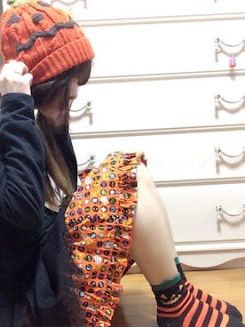 「原宿」｜「アイテム（ニットキャップ/ビーニー）」を使った、鈴木りぇさん（レディース・156cm）の冬コーディネート