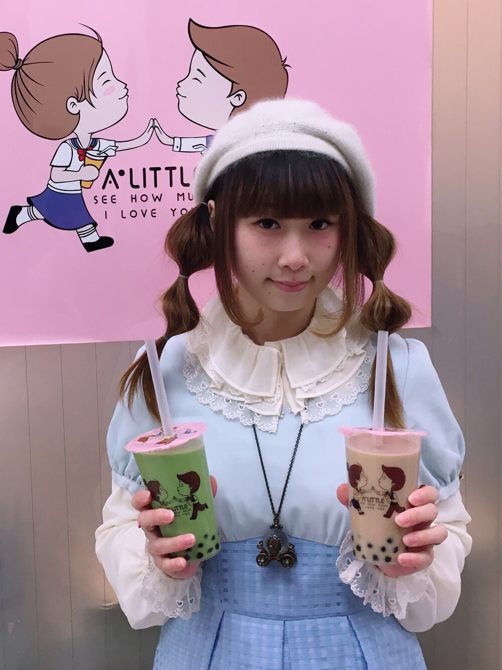 「かわいい、ゆめかわいい、水色、サックスブルー、ガーリー、原宿、ベレー帽、もこもこ、ふわふわ、たまねぎヘアー」｜「PRIME PATTERNのアイテム（ワンピース、ブルー系）」を使った、鈴木りぇさん（レディース・156cm）の冬コーディネートの1枚目の写真