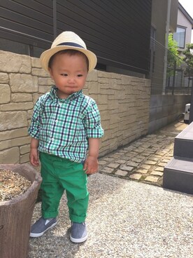 「アイテム（スリッポン、ブルー系）」を使った、sei_さん（キッズ・80cm）の春コーディネート