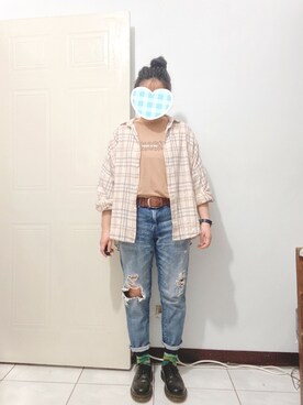 「5（ファイブ）のアイテム（トップス）」を使った、愛美Amyさん（レディース・160cm）の春コーディネート