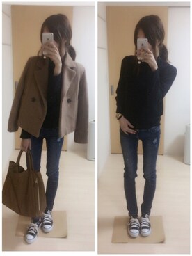 「SEE BY CHLOE（シーバイクロエ）のHARRIET　ハリエット　ミディアムホーボー（ショルダーバッグ）」を使った、mik_.さん（レディース・162cm）の冬コーディネート